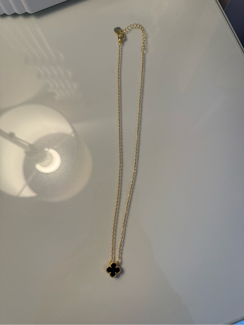 Gold-tone Necklace with Black Clover Pendant - Women's Jewelry